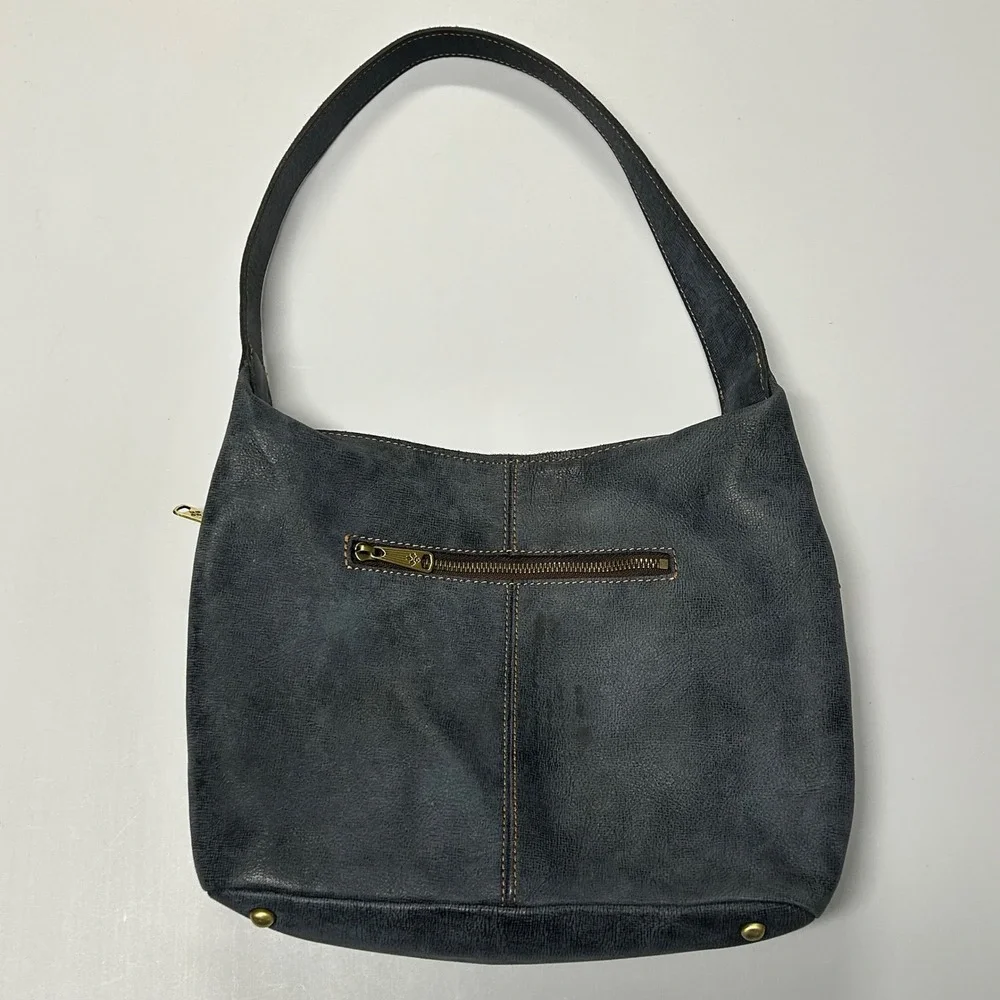 Patricia Nash Leather Hobo‎ Shoulder Bag Slouchy Buckle Straps Textured Blue